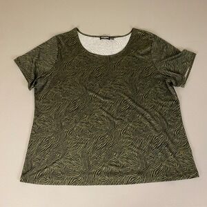 Notations T Shirt Top Women's Plus Size‎ 2X Olive Green Zebra Print Short Sleeve